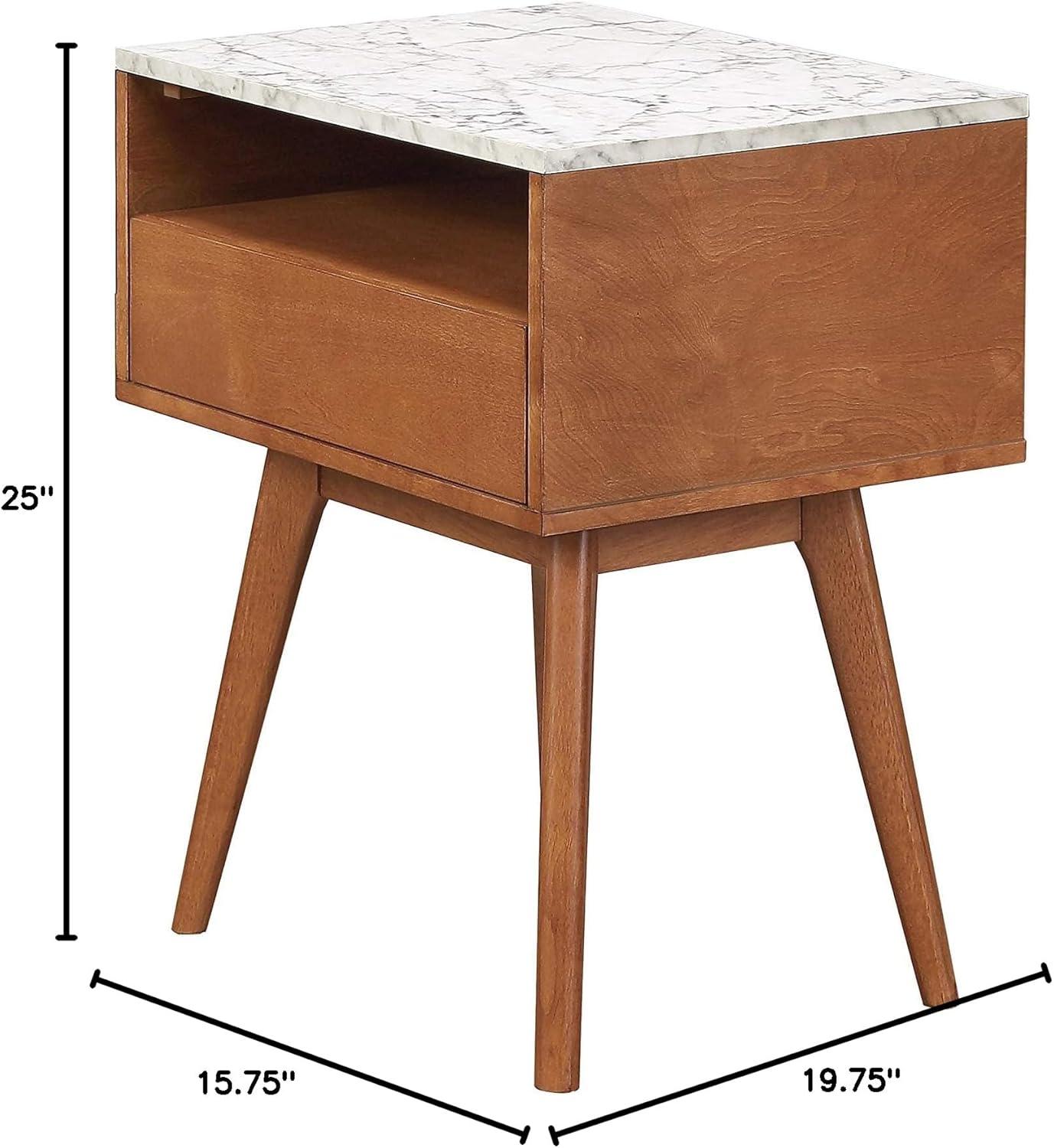 25" Solid Wood & Faux Marble Side Table Nightstand with Storage Drawer - Nathan James