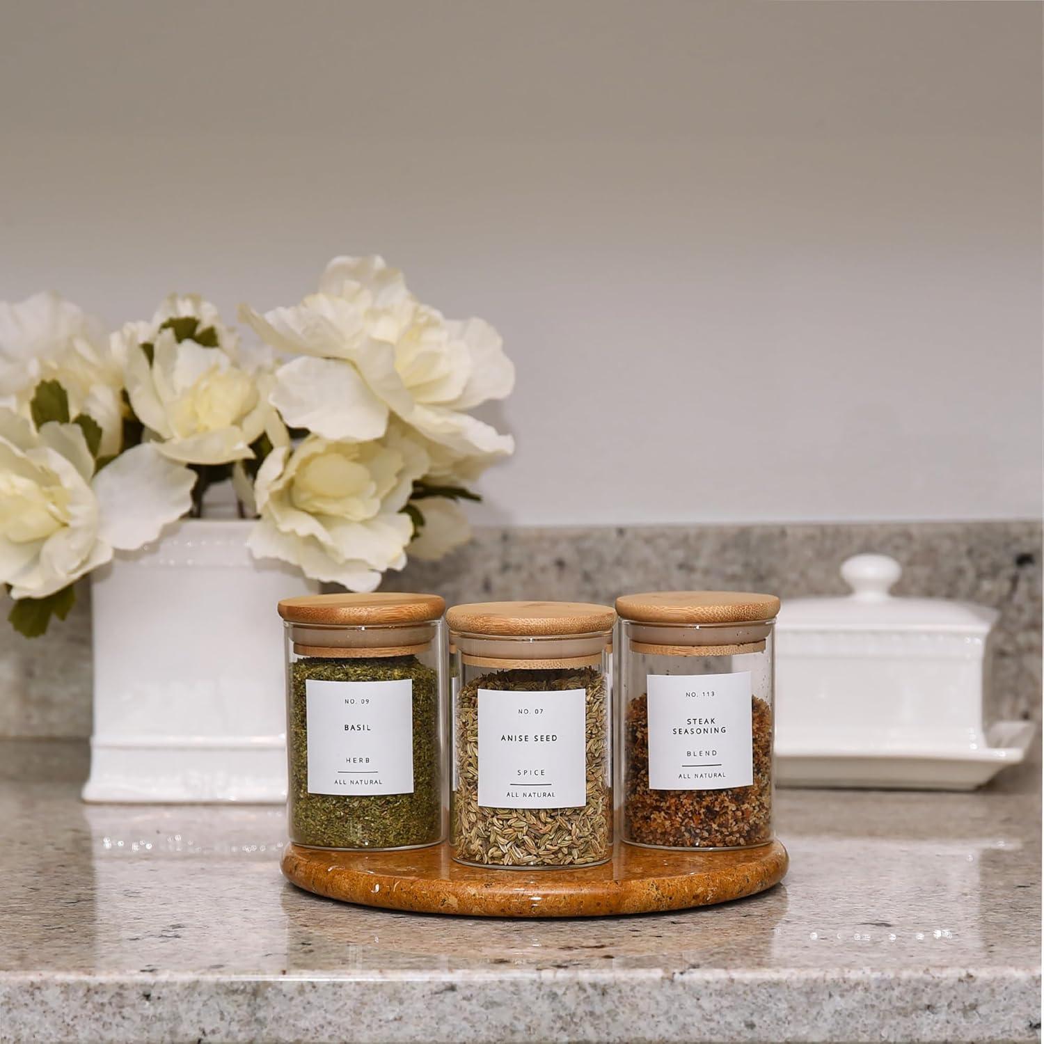 12-Piece Clear Glass Spice Jars with Bamboo Lids
