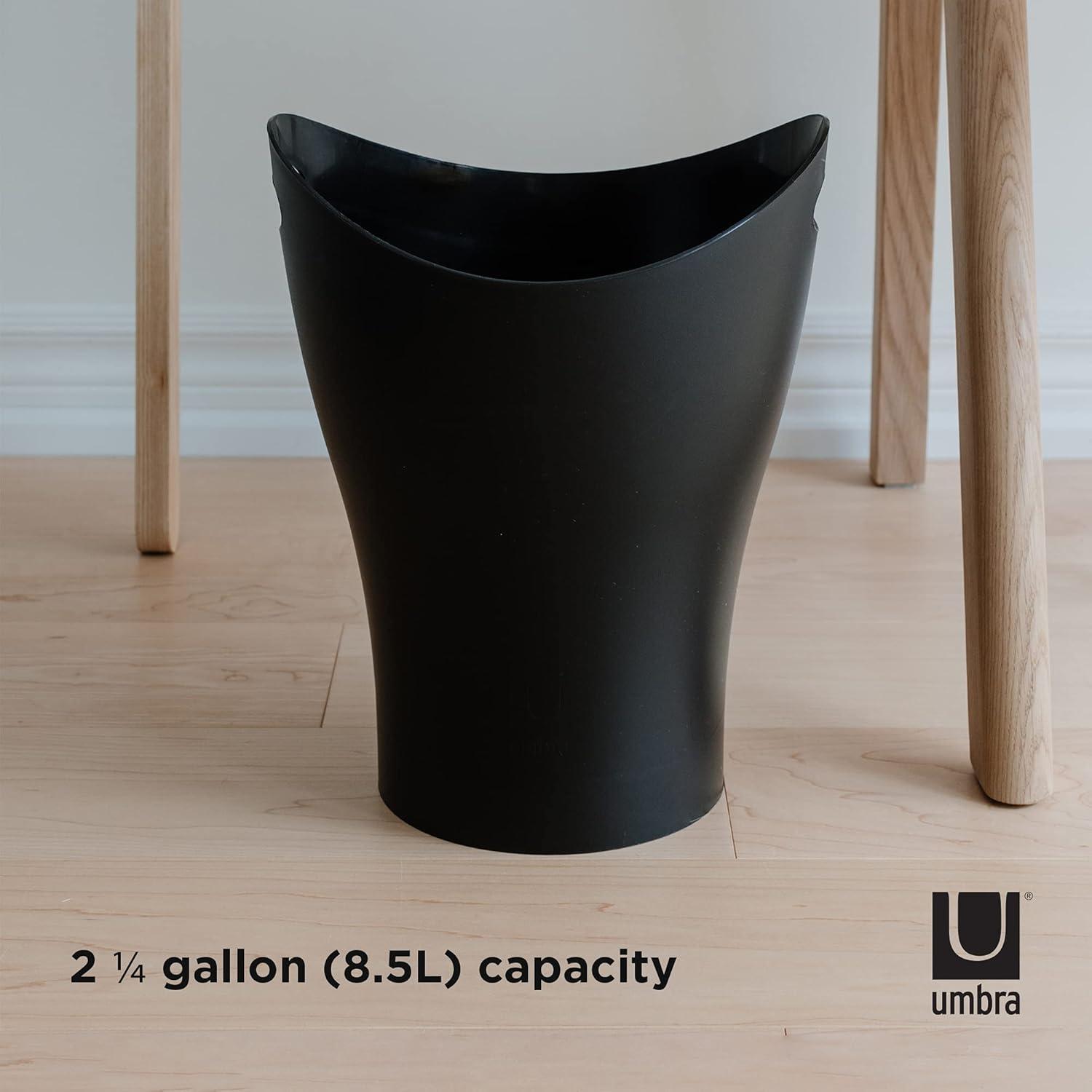 Umbra 2.2gal Garbino Indoor Trash Can Black: Small Bathroom & Bedroom Trash Bin, Polypropylene, Open Top, 13" Height