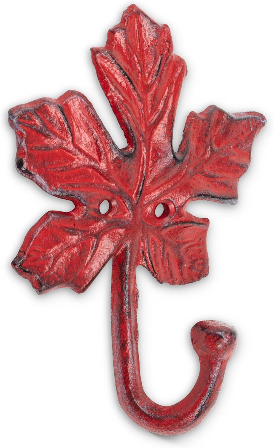 Abbott Collection AB-27-IRONAGE-352 6 in. Maple Leaf Wall Hook, Antique Red