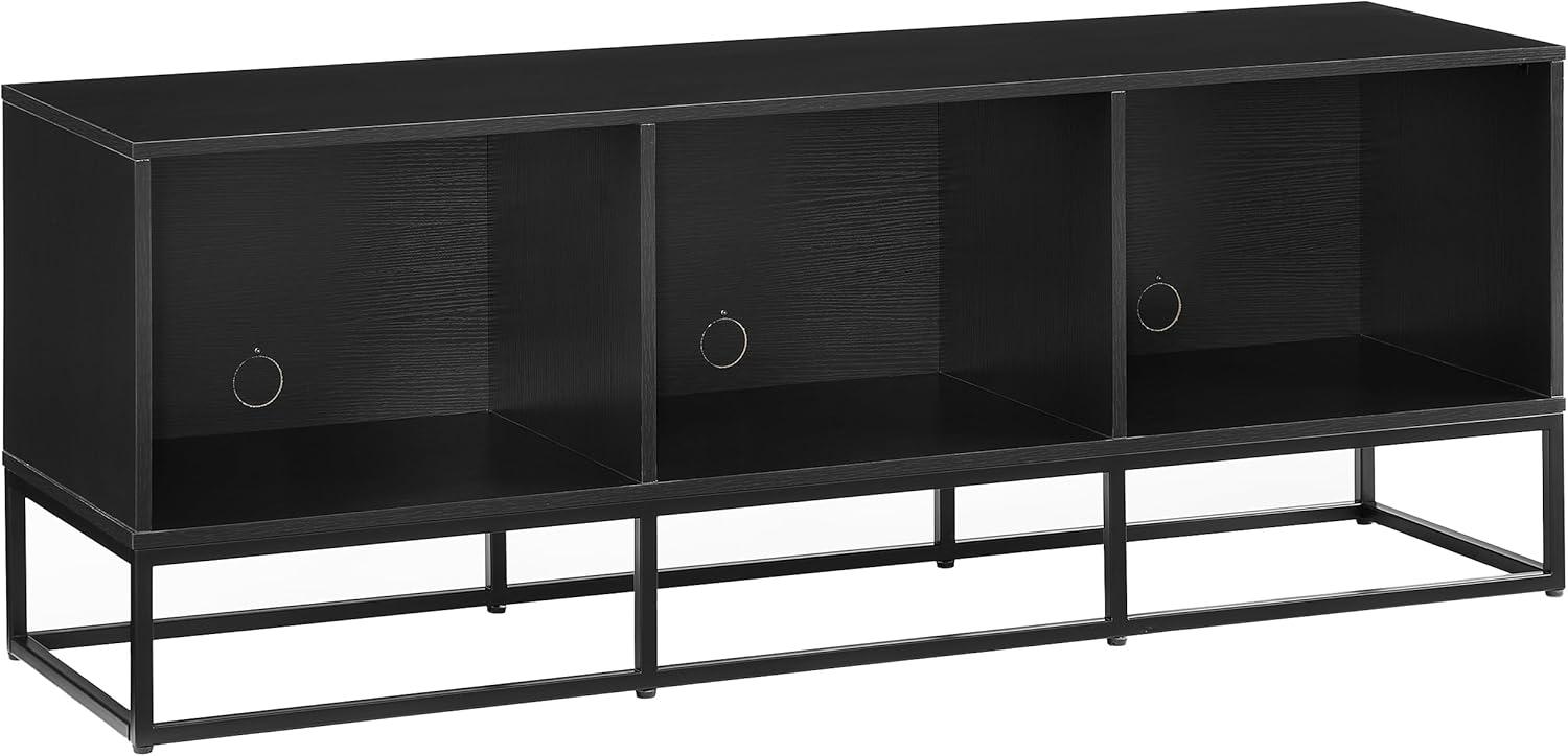 Crosley 60" Enzo Large Record Storage Media Console Black: Modern Industrial Style, Melamine Veneer, Steel Legs