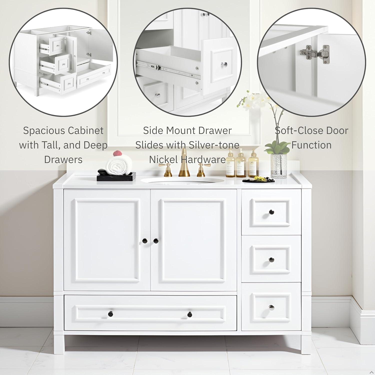 Williamsburg 48 Inch Bathroom Vanity, Freestanding Cabinet Without Sink, Large Wood Vanity with Soft-Close Doors