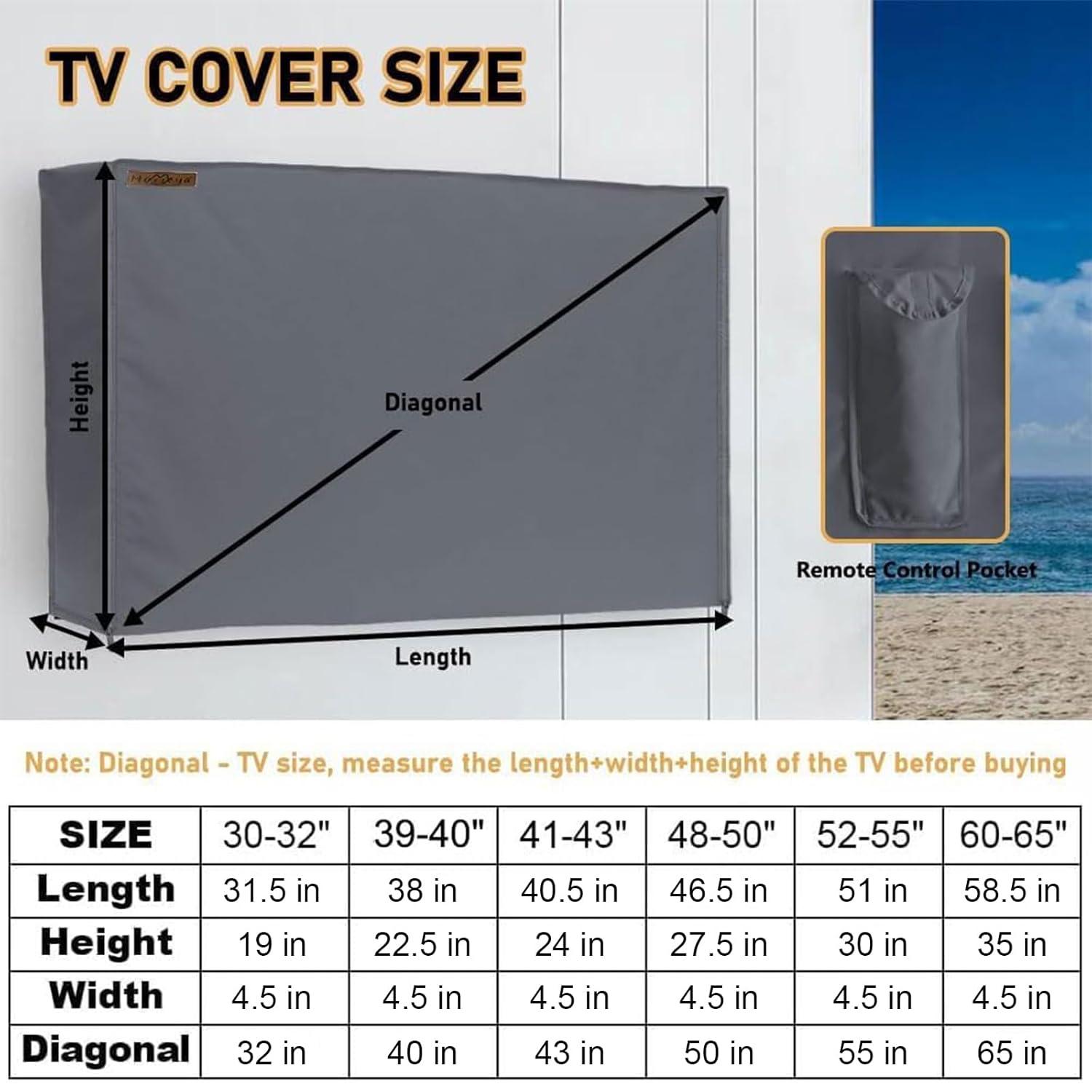 Outdoor TV Cover 41-43 Inches, HOMEYA 600D Heavy Duty Weatherproof TV Enclosure with Front Flap, Waterproof Zipper+Bottom Cover, for Outside LED LCD Flat Screen TVs-Cover Size 40.5''L x 24''H x 4.5"W