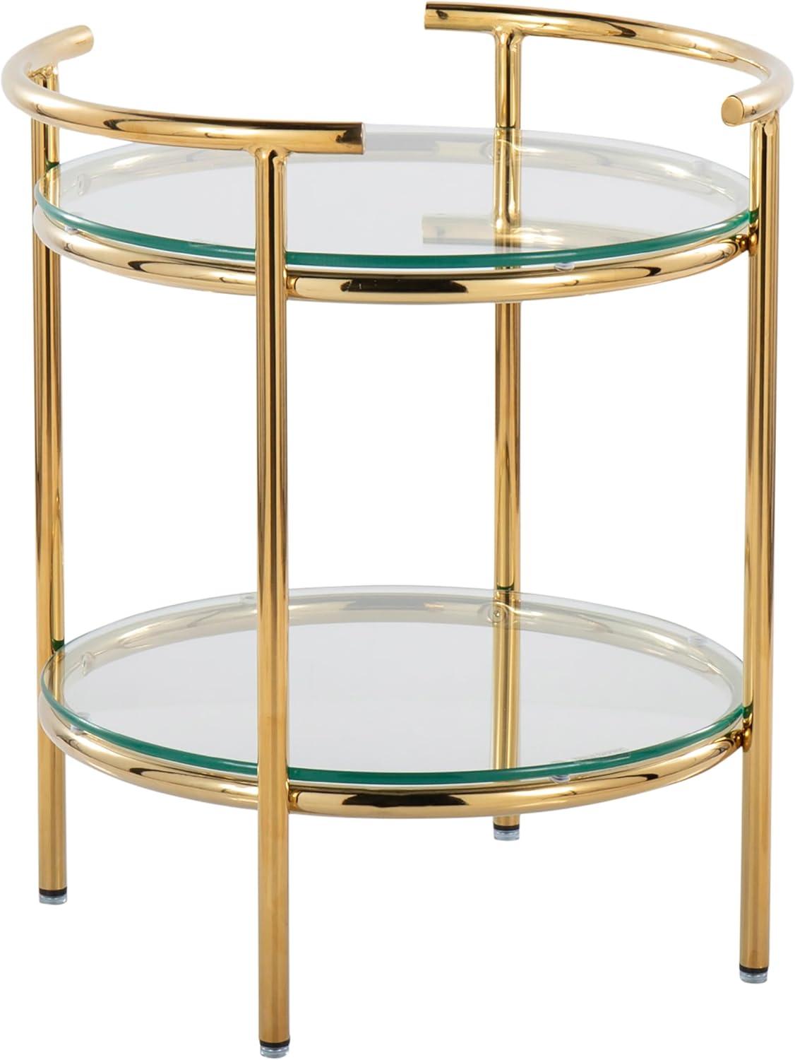 Rhonda Side Table Gold/Clear Glass - LumiSource: Art Deco, Tiered Design, Oval Shape, 22" Height