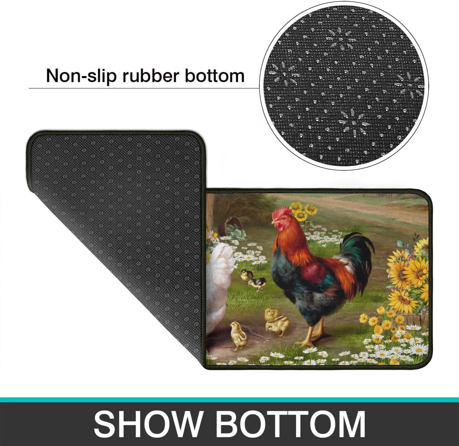 Farmhouse Rooster and Sunflower Washable Runner Rug Set