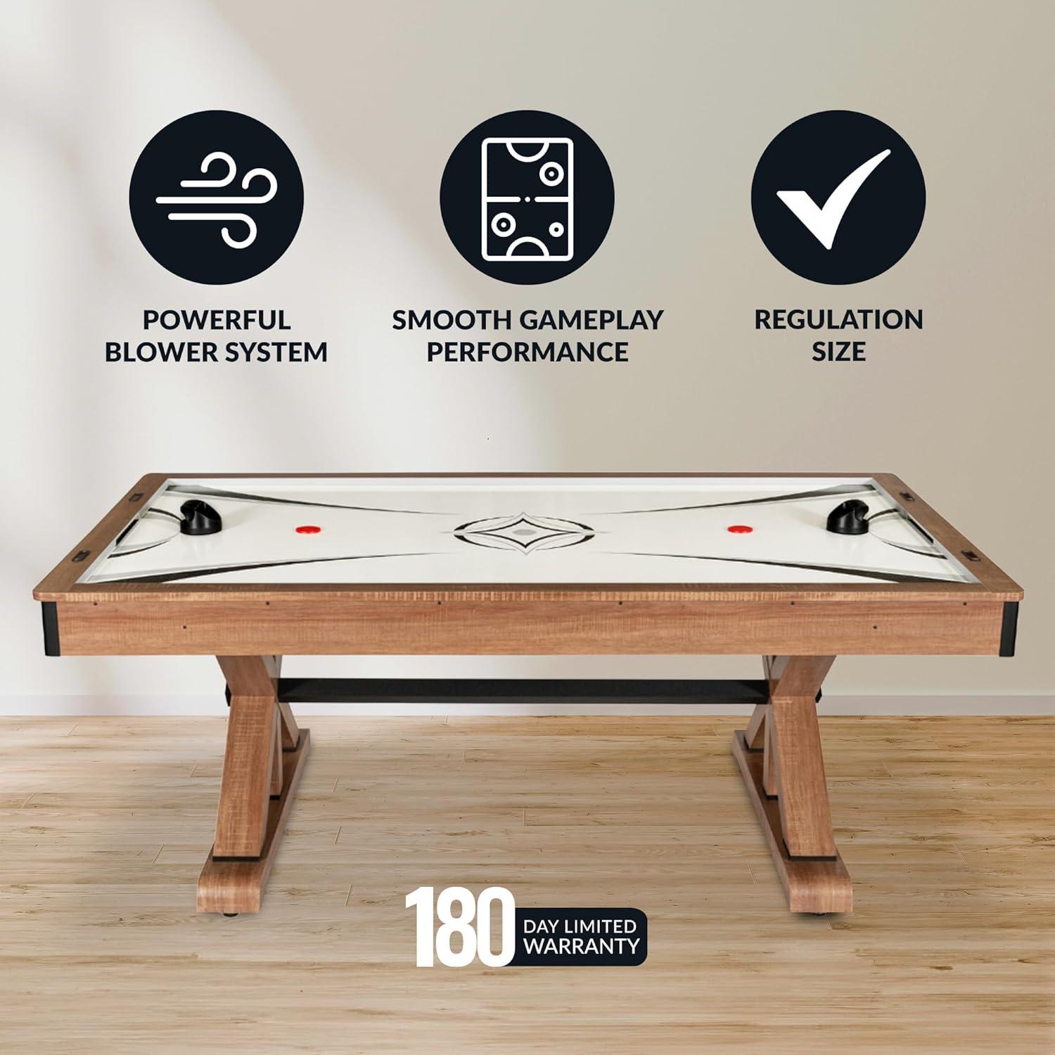 Hathaway Daulton 7 Ft Air Hockey Table for Family Game Room - With LED Scoring, Commercial-Grade Blower, X-Pattern Support Base, Ergonomic Strikers & Pucks - White Oak Finish