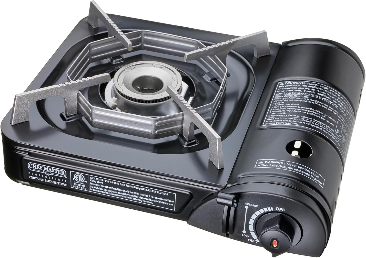 Chef Master Portable Black Butane Single Burner Stove with Case