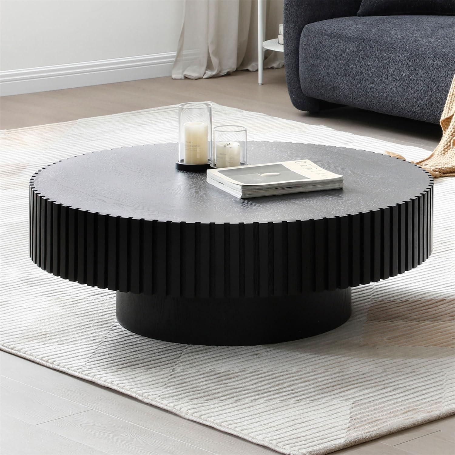 31.49'' Black Round Wood Nesting Coffee Table with Pedestal