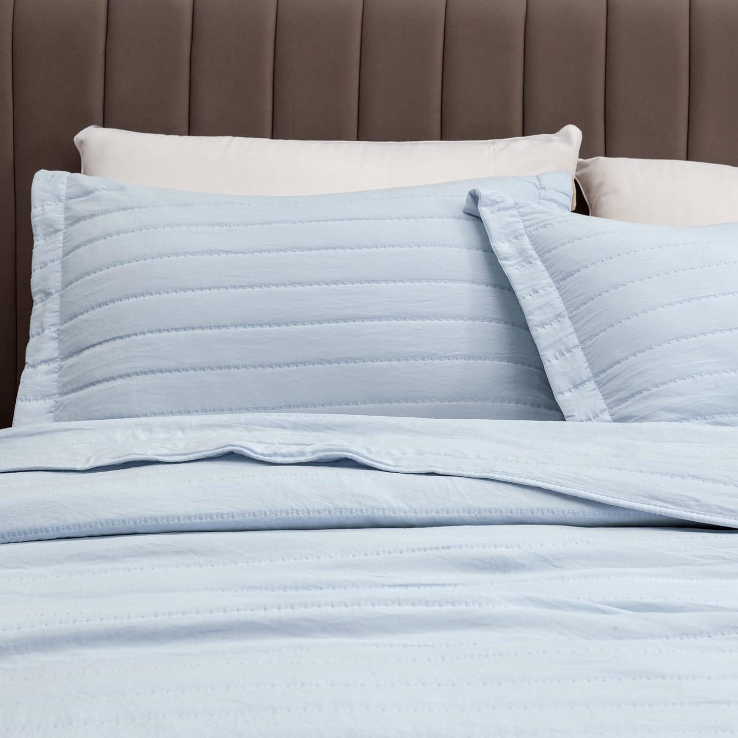 FreshFolds Solid Stitched Microfiber Quilt Set with Shams