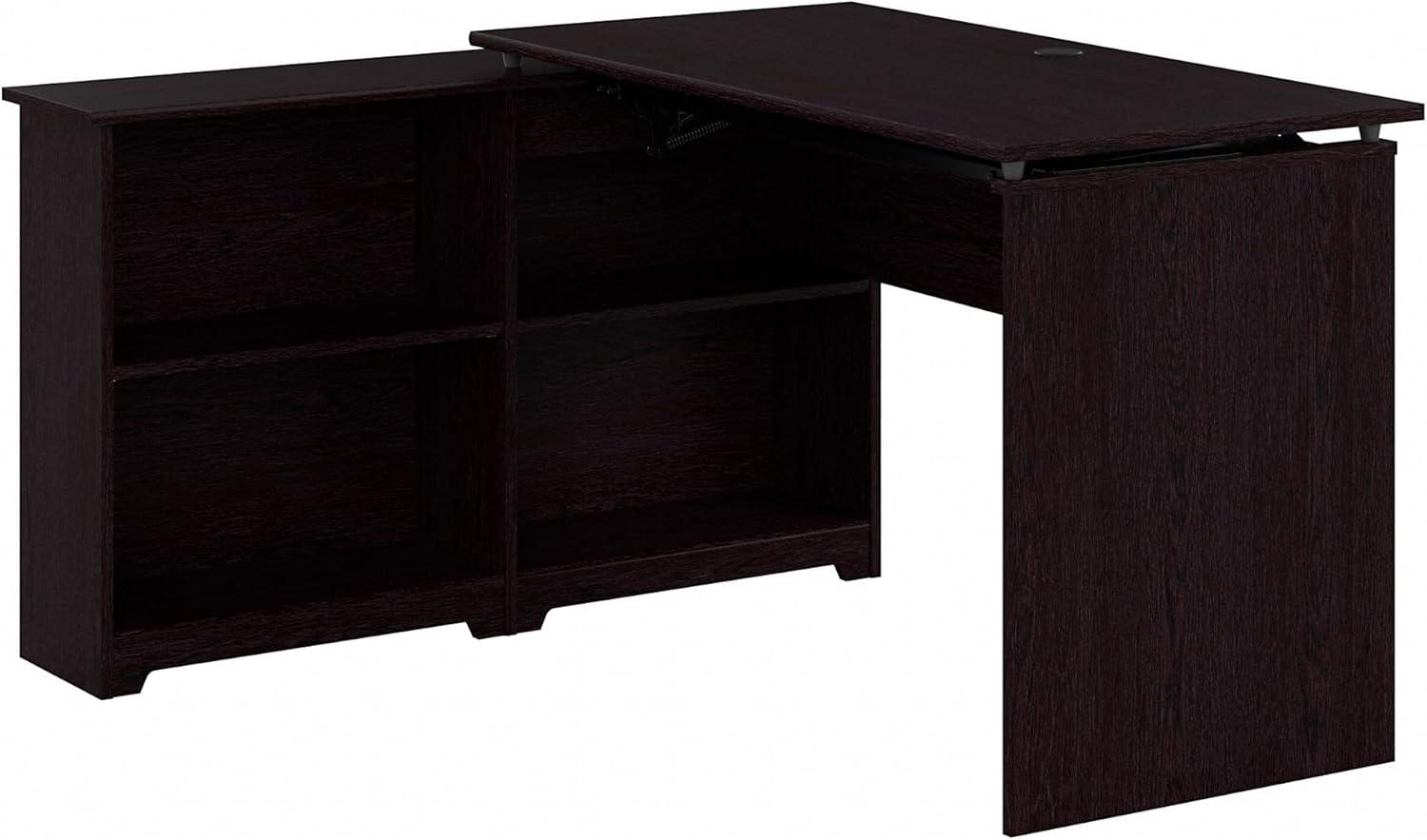 Espresso Oak Adjustable Height Corner Desk with Bookshelf