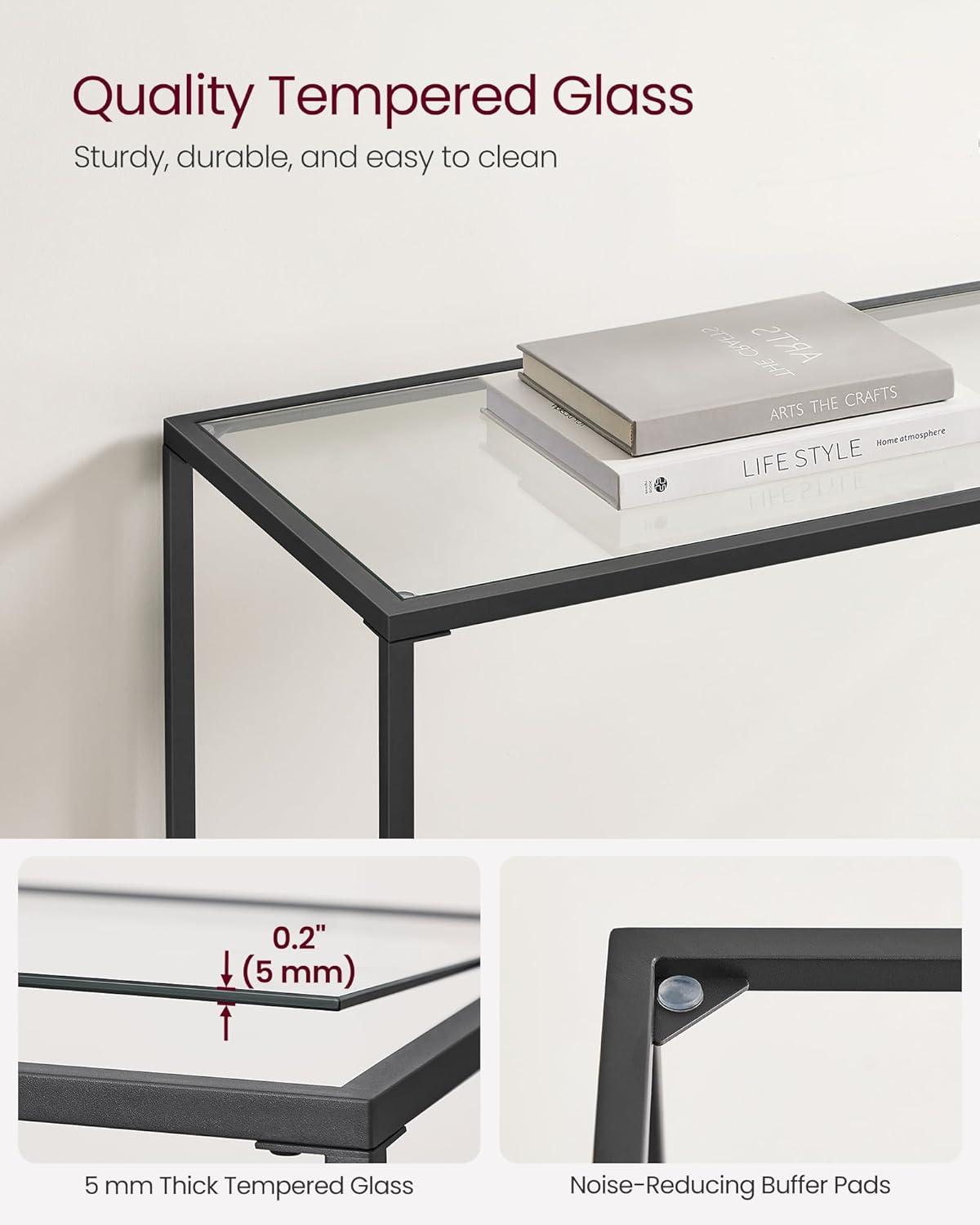 VASAGLE Consola de Vidrio Templado, Sofá, Mesa de Entrada, Estructura de Metal, Negro