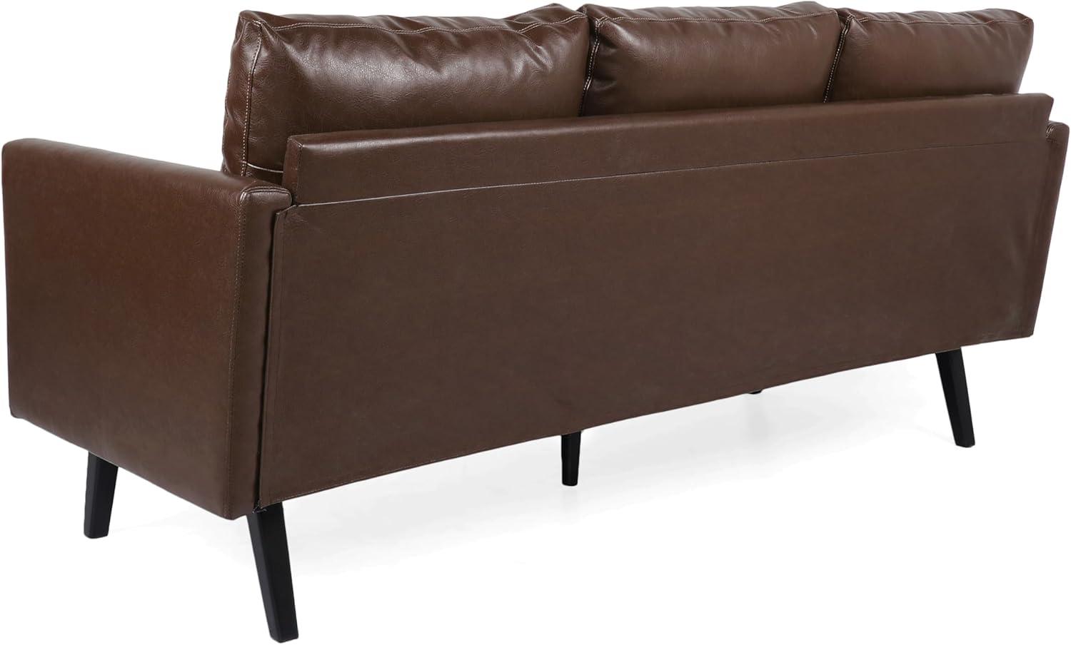 GDF Studio Dowd Mid Century Modern Faux Leather 3 Seater Sofa, Dark Brown