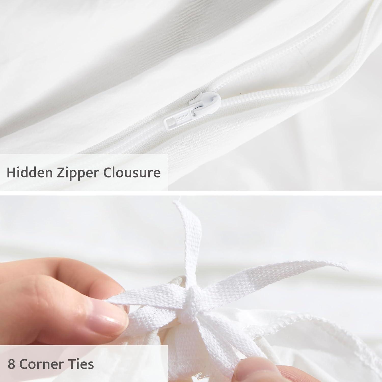 Oli Anderson White Duvet Cover Twin Size - Pleated Twin Duvet Cover, 2PCS Soft and Breathable Textured Bedding Set with Zipper Closure(White,68"x90")