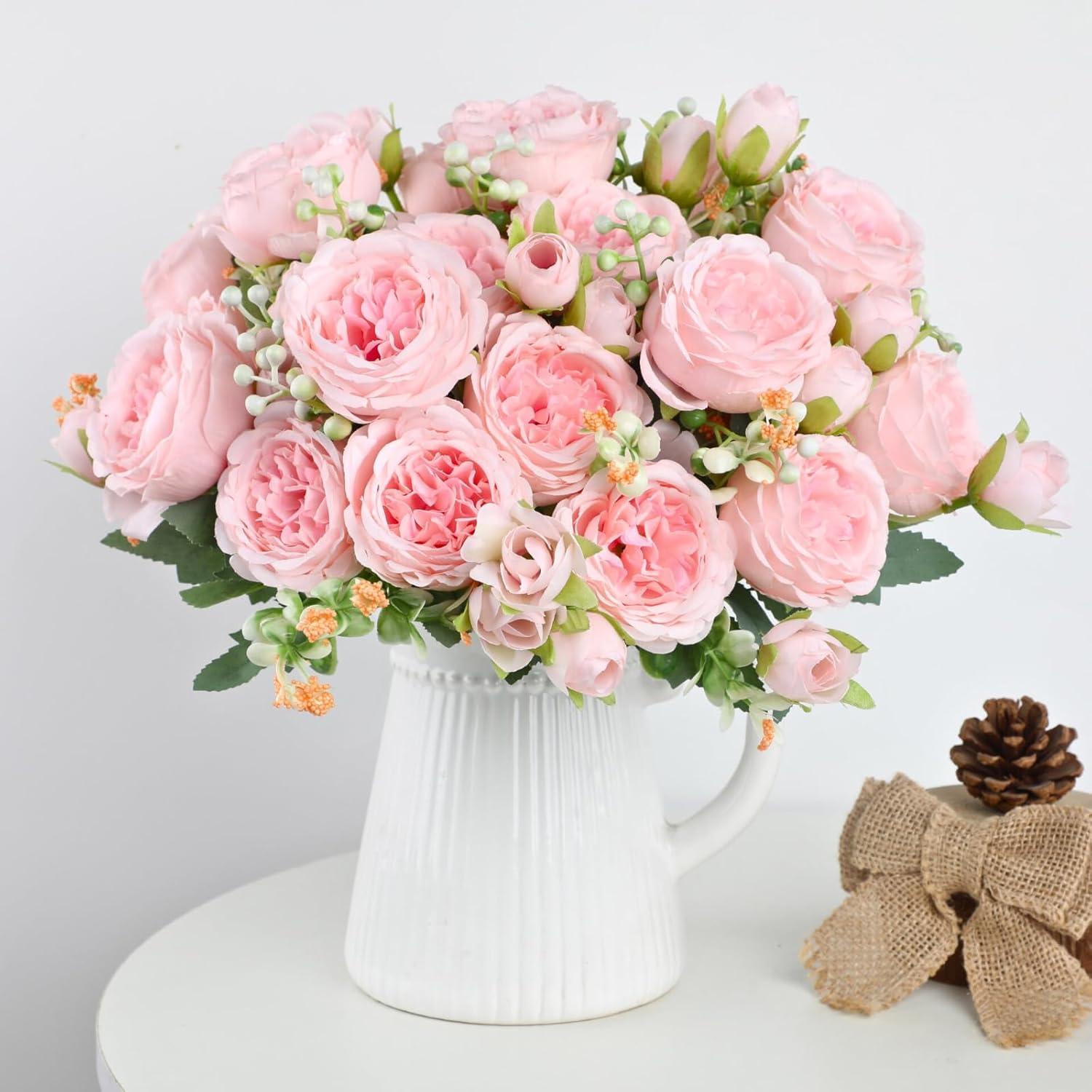 ASTRYAS 3pcs Artificial Flowers Light Pink Fake Silk Peony for Decoration Faux Peonies for Spring Home Bridal Wedding Party Decor Baby Shower