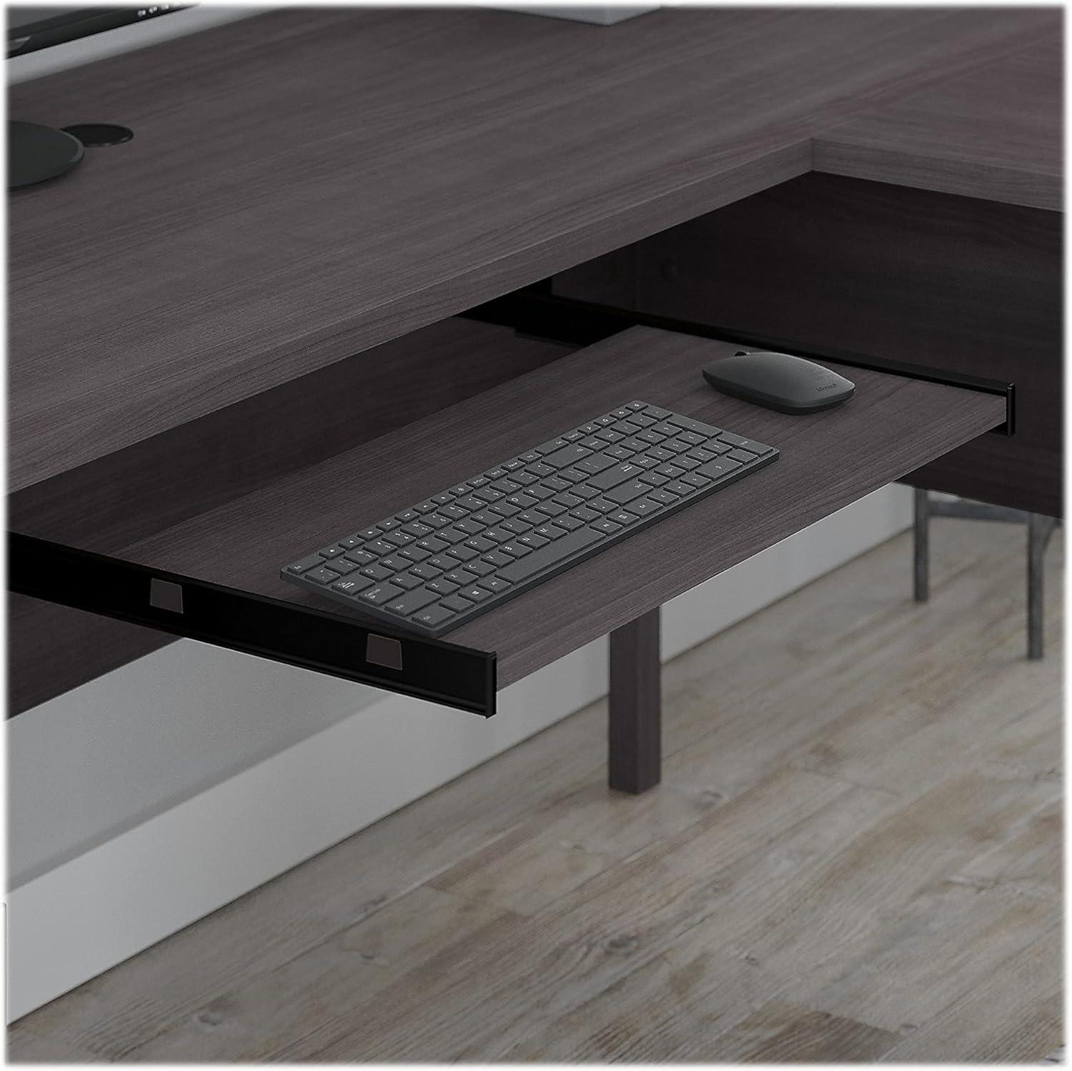 Bush Furniture Somerset 60 in L Desk with Hutch, Keyboard Tray, File and Storage in Storm Gray