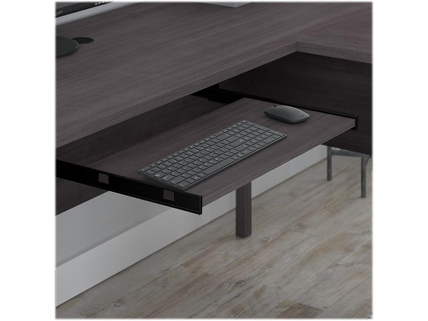 Bush Furniture Somerset 60 in L Desk with Hutch, Keyboard Tray, File and Storage in Storm Gray