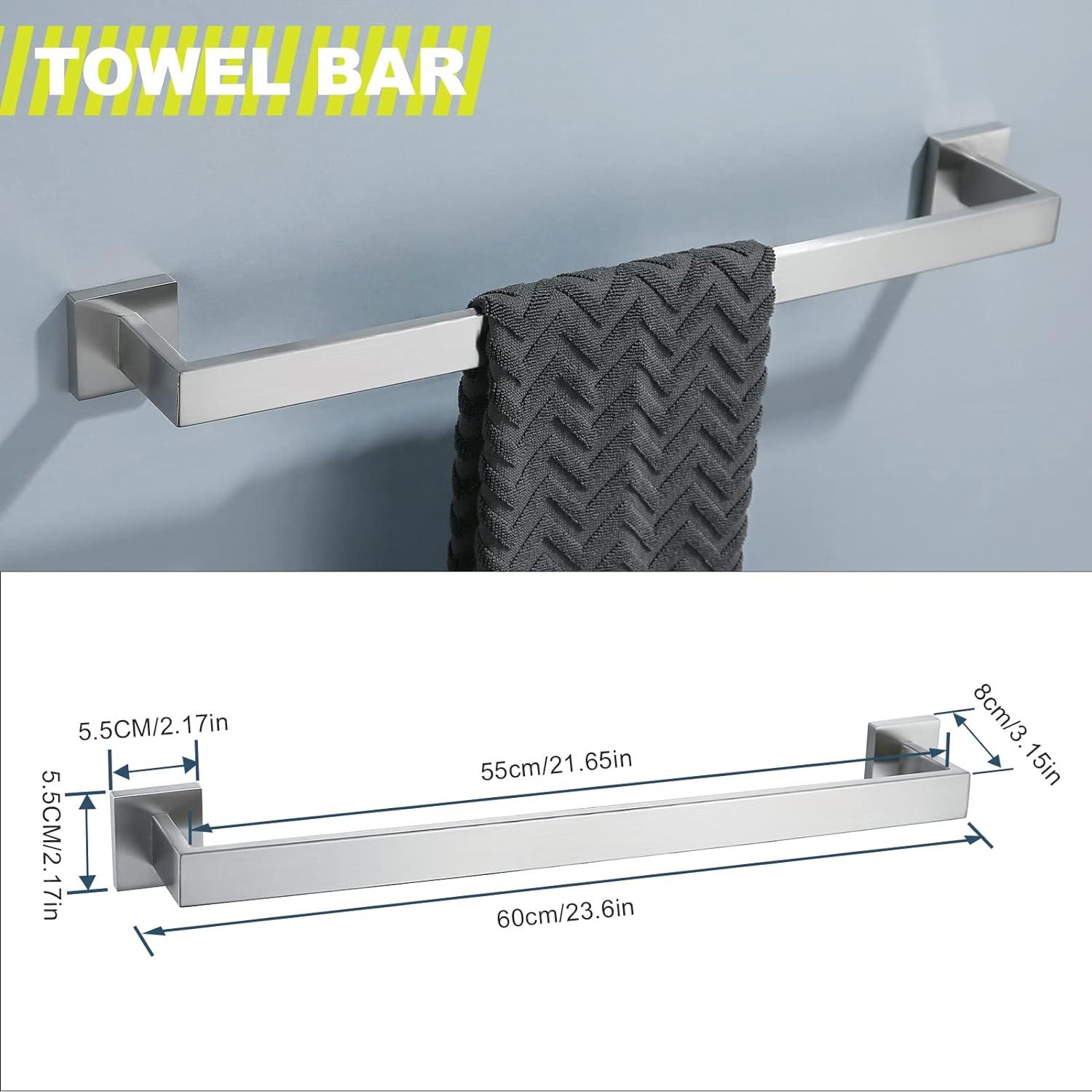 Brushed Nickel 23.6 Inch Stainless Steel Wall Mounted Towel Bar Set