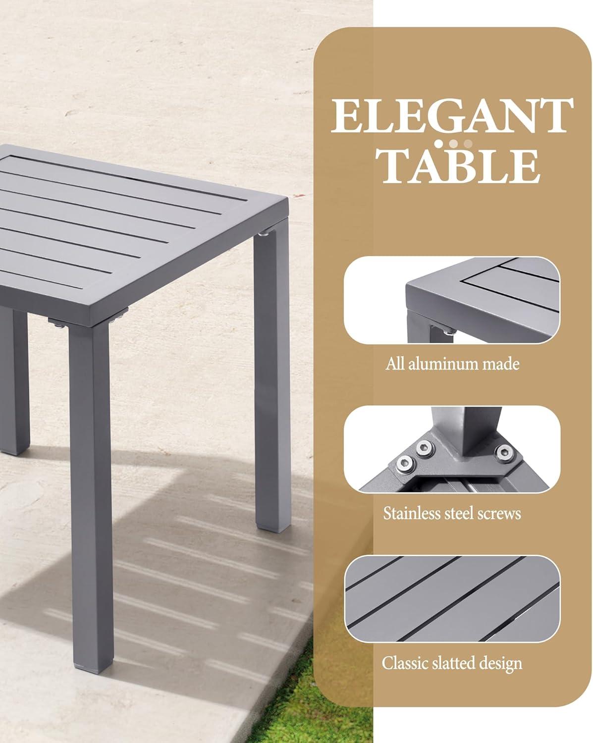 Gray Aluminum Square Outdoor End Table Set of 2