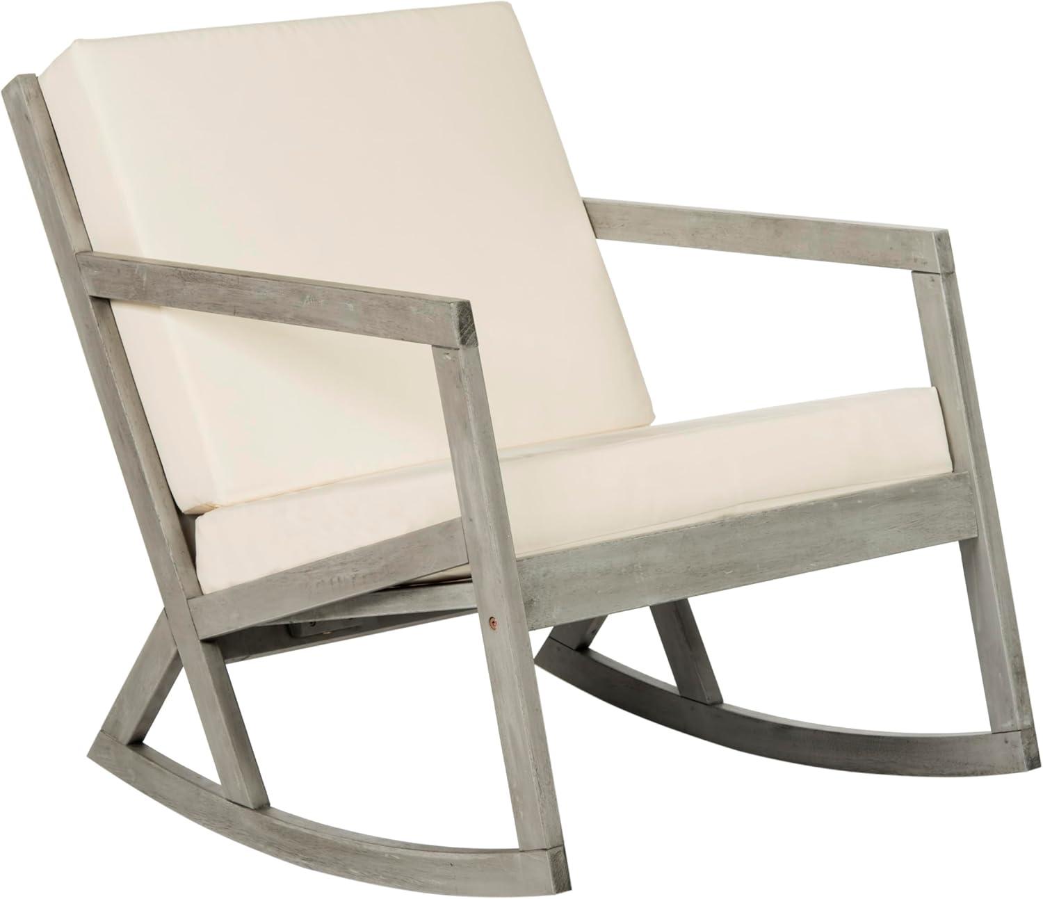 Gray Eucalyptus Wood Rocking Chair with Cushions
