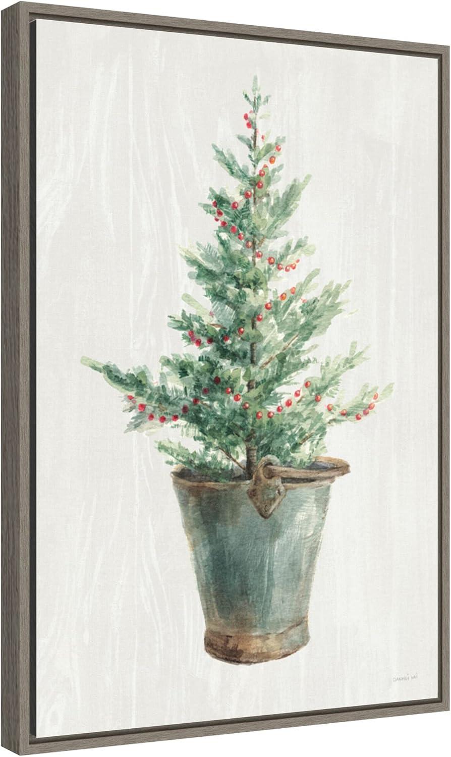 16" x 23" White and Bright Christmas Tree I Framed Wall Canvas - Amanti Art: Holiday Decor, Pine Artwork