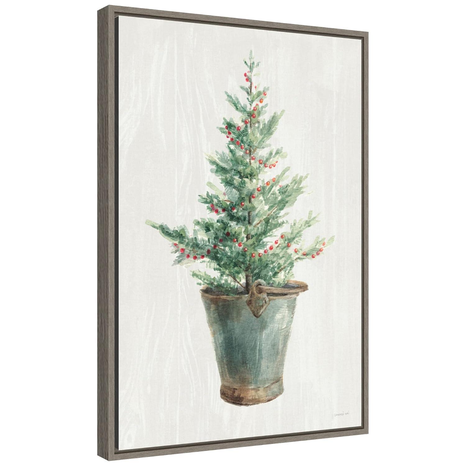 16" x 23" White and Bright Christmas Tree I Framed Wall Canvas - Amanti Art: Holiday Decor, Pine Artwork