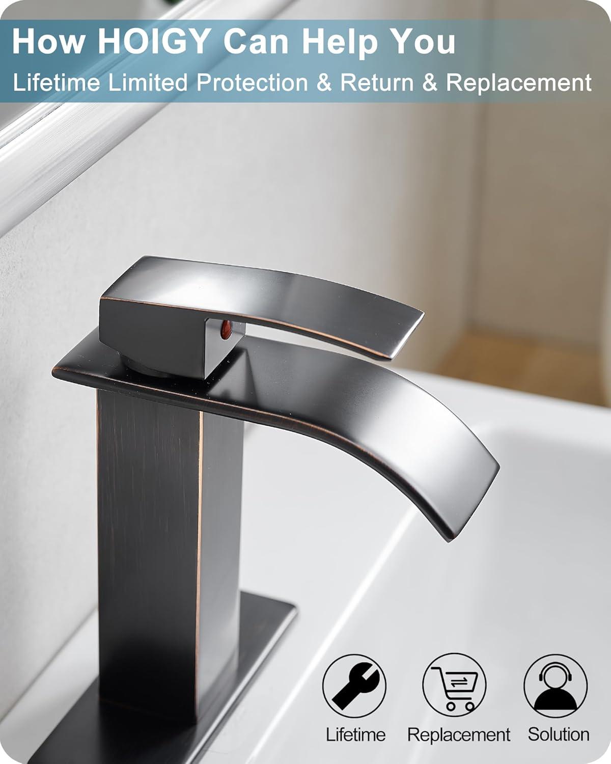 VIBRANTBATH Waterfall Low-Arc Single Hole Bathroom Faucet 6021-ORB