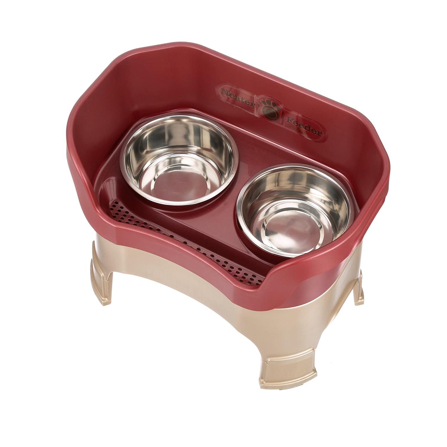 Neater Feeder Deluxe Mess Proof Dog Bowls Elevated for Large Dogs – Made in USA – No Spill Raised Dog Food Bowl Stand w/Leg Extensions – Stainless Steel Dog Food and Water Bowl Set – Red