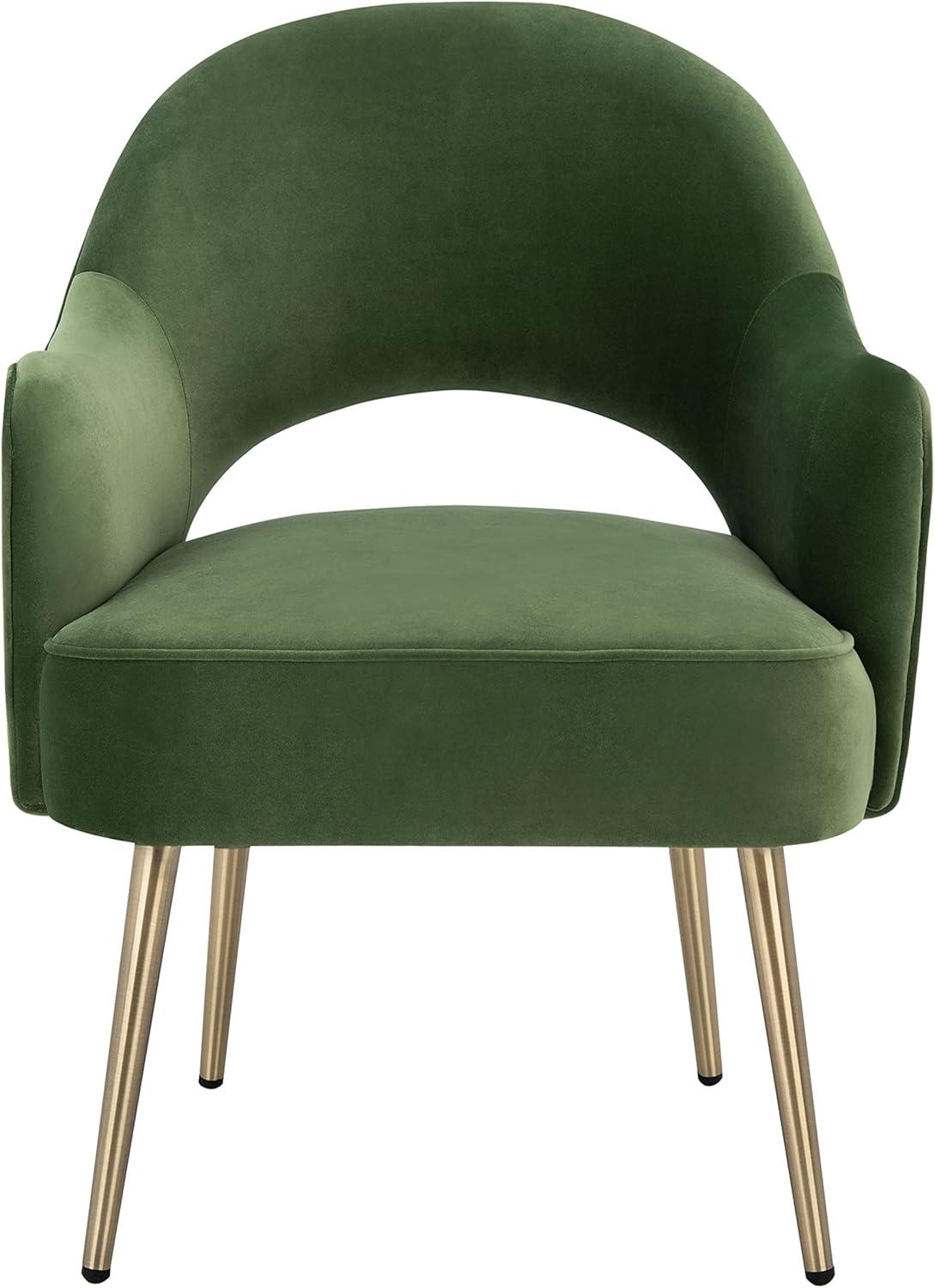 Luxurious Green Velvet Wood Accent Chair with Gold Metal Legs