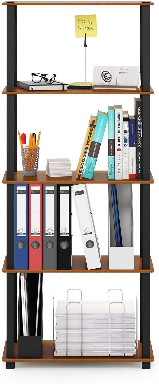 Furinno 5-Tier Tall Decorative Bookshelf Storage Bookcase Open Multipurpose Shelves Display Rack for Living Room&Home Office,Light Cherry/Black