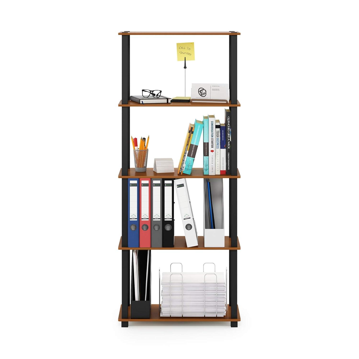 Furinno 5-Tier Tall Decorative Bookshelf Storage Bookcase Open Multipurpose Shelves Display Rack for Living Room&Home Office,Light Cherry/Black