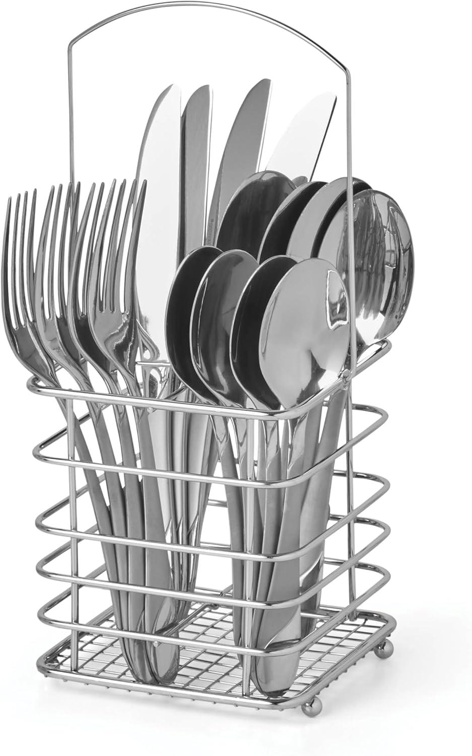 Cambridge Swirl Sand 16-Piece Stainless Steel Flatware Set with Caddy