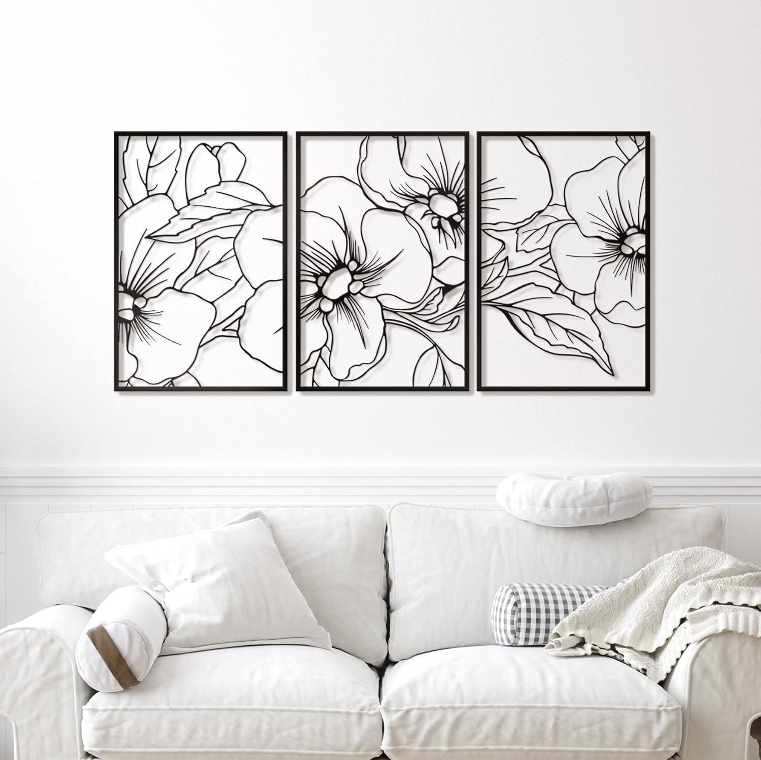 Black Metal Floral Abstract Wall Art Set of 3