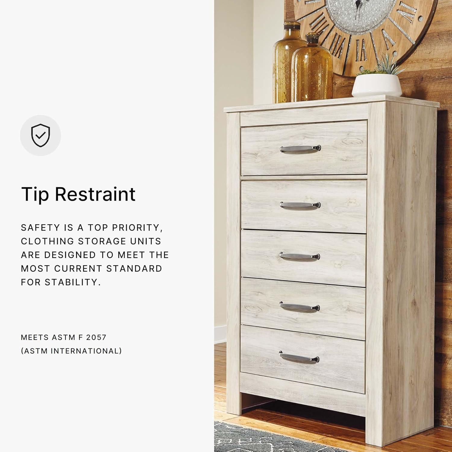 Bellaby 5 Drawer Chest White - Signature Design by Ashley: Farmhouse Style, Brushed Nickel-Tone Handles