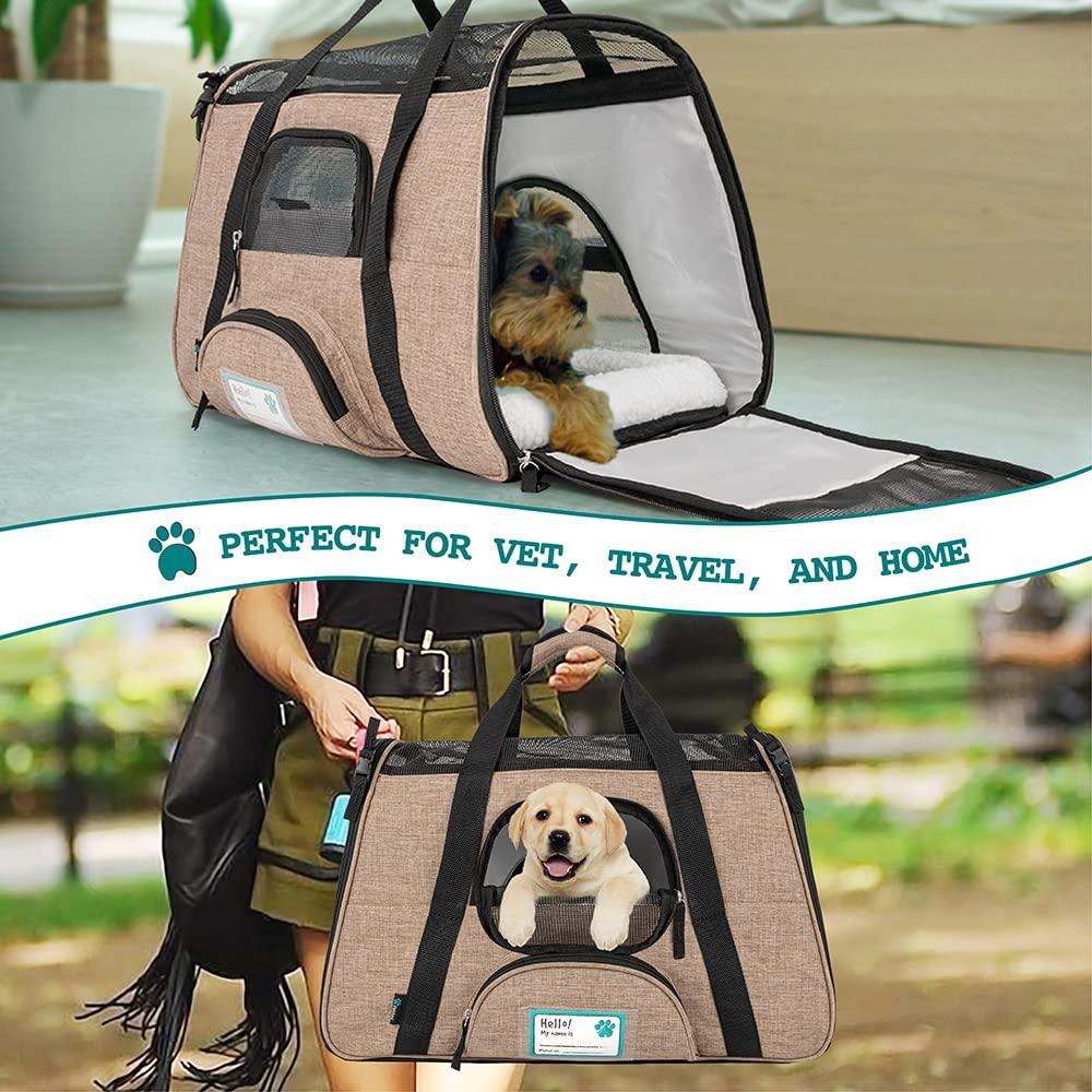 PetAmi Airline Approved Pet Carrier for Cat Dog, Soft Sided Travel Supplies Accessories, Ventilated Carrying Bag Kitten Puppy (Heather Taupe, Small)