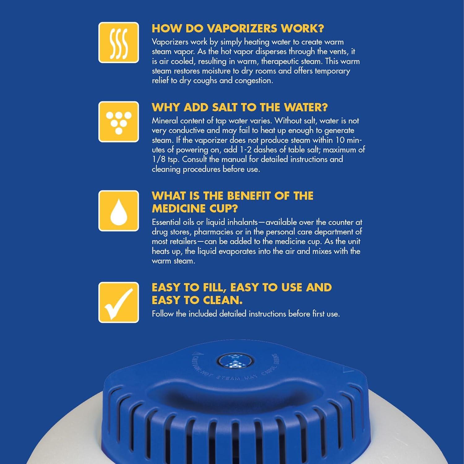 Thera|Care Warm Steam Vaporizer for Small Size Rooms, No Filter Required, Cold and Congestion Relief