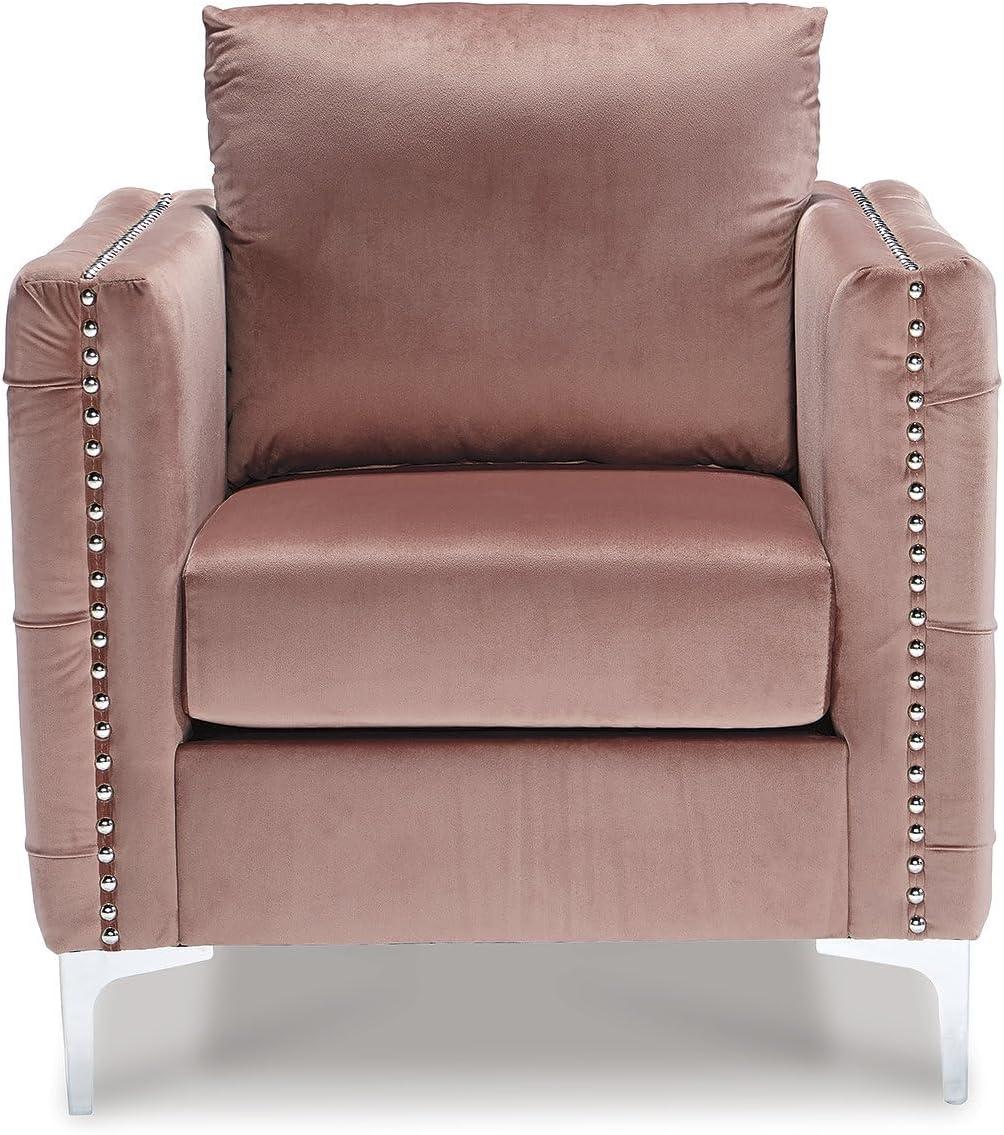 OUWI Lizmont Modern Glam Accent Chair with Nailhead Trim, Pink