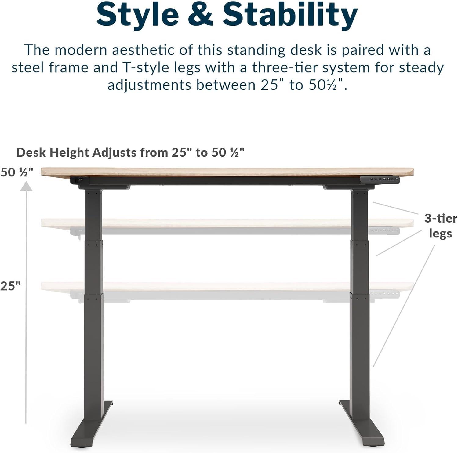 Vari 54” x 26" Ergonomic Height Adjustable Standing Desk Computer Table, Light Wood