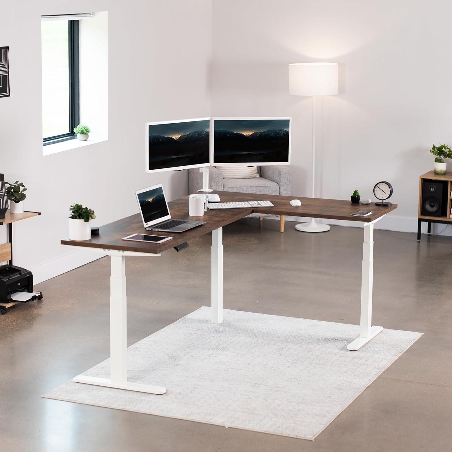 White Electric Multi Motor Corner Desk Frame