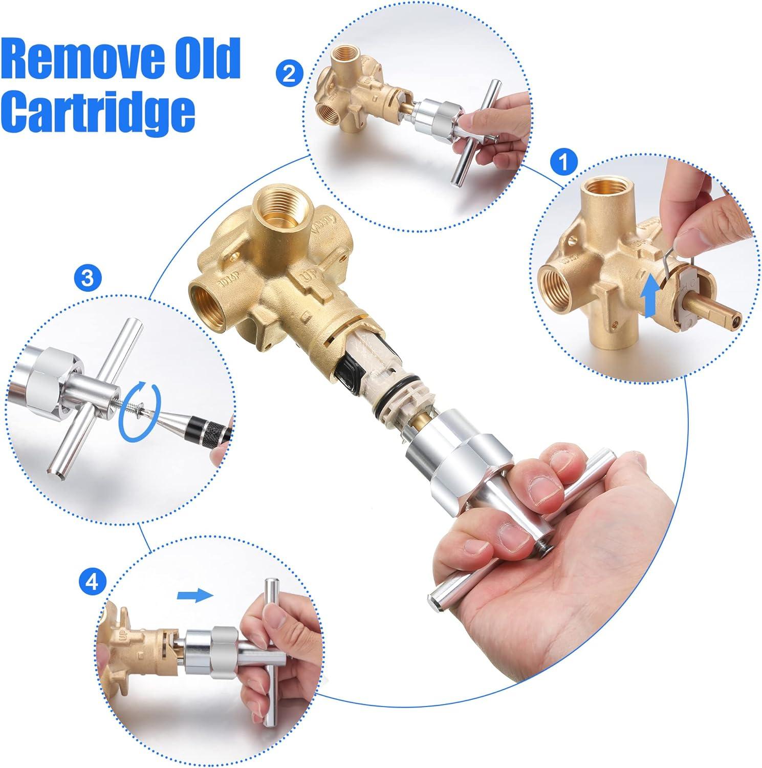 1222 Replacement Cartridge with Moen 104421 Cartridge Puller Removal Tool Retainer Clip Compatible with Moen One-Hanlde Posi Temp 1222B Shower Bathtub Faucet (1222 cartridge +104421 cartridge puller)