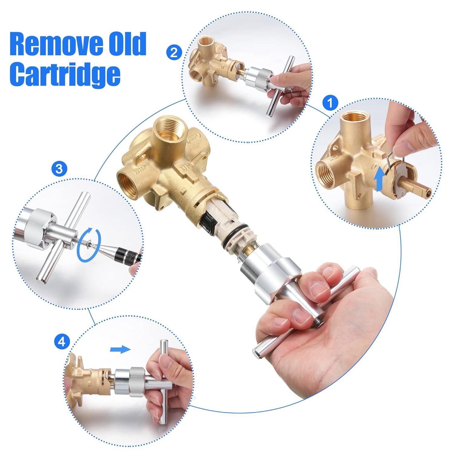 1222 Replacement Cartridge with Moen 104421 Cartridge Puller Removal Tool Retainer Clip Compatible with Moen One-Hanlde Posi Temp 1222B Shower Bathtub Faucet (1222 cartridge +104421 cartridge puller)