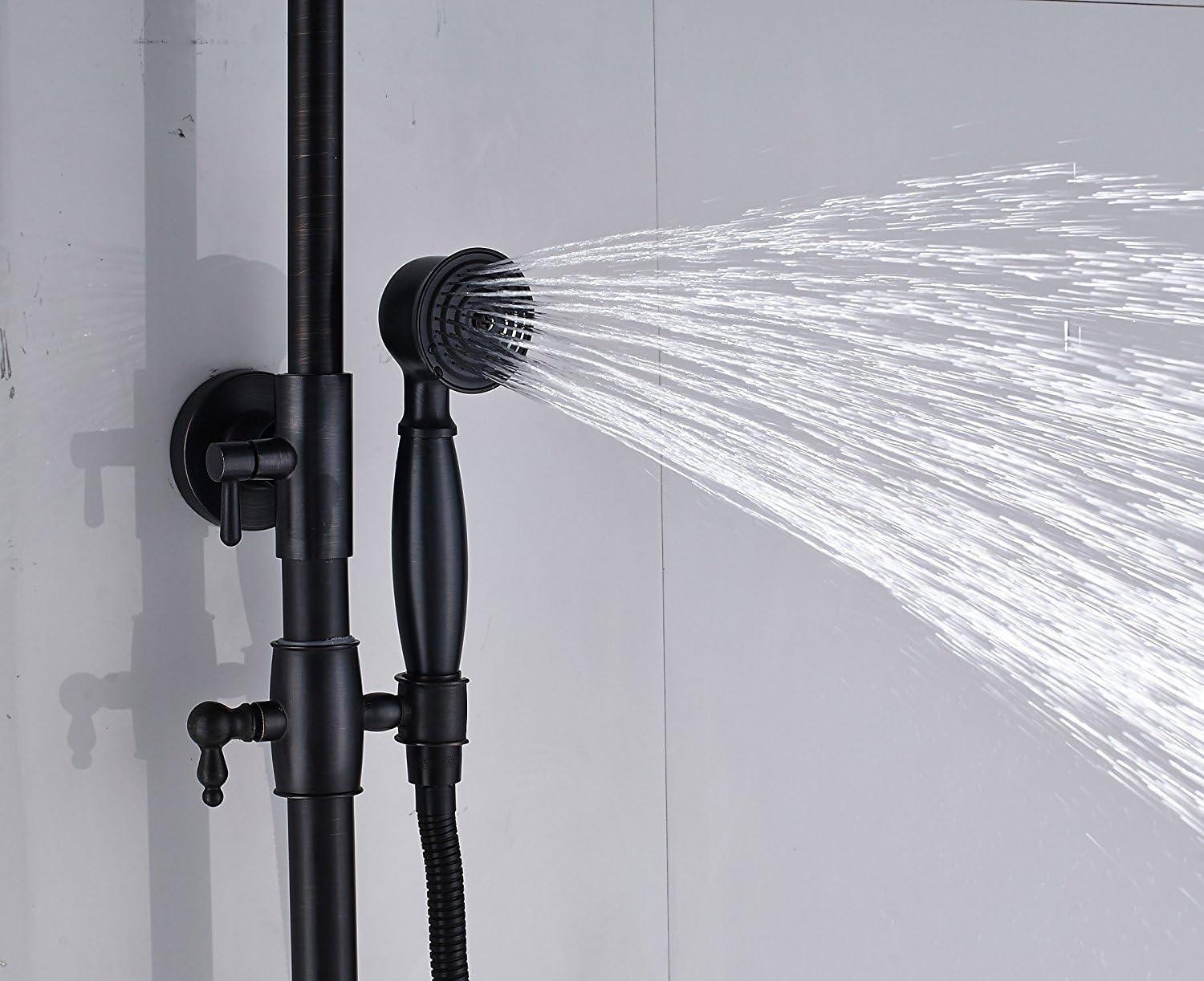 JASODI Bathroom Shower Faucet System Set 8 Inch Rainfall Shower Head Handheld Spray 2 Knobs