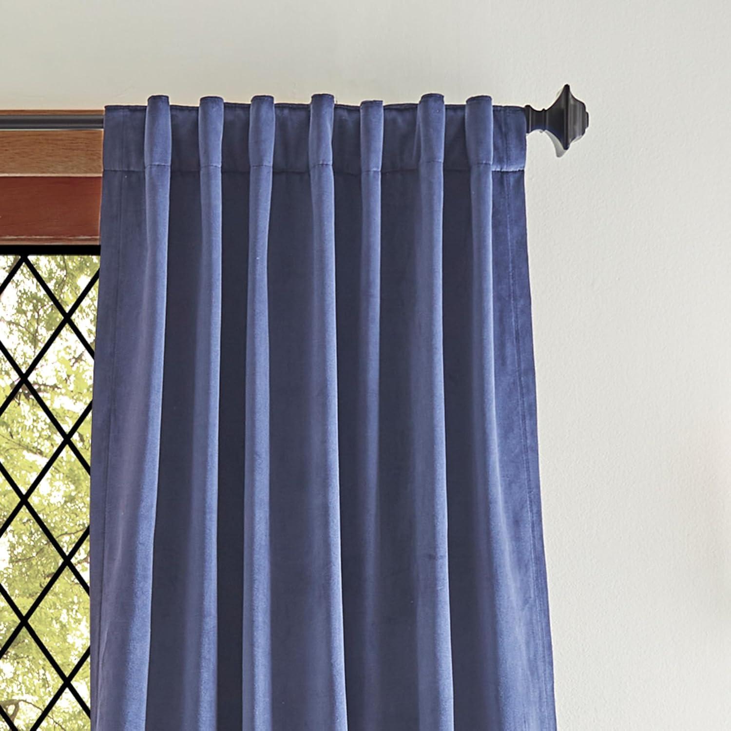 Midnight Navy Velvet Blackout Rod Pocket Curtain Panels