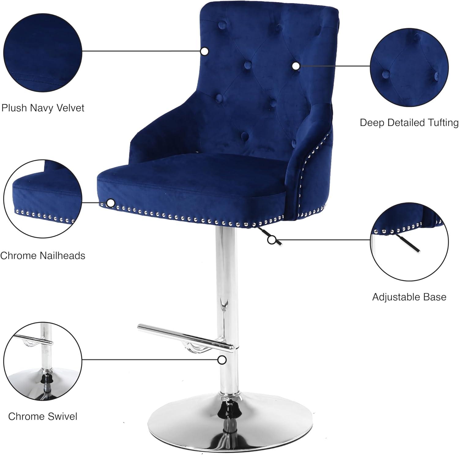 Meridian Furniture Claude 34.5"H Velvet Adjustable Bar Stool in Navy