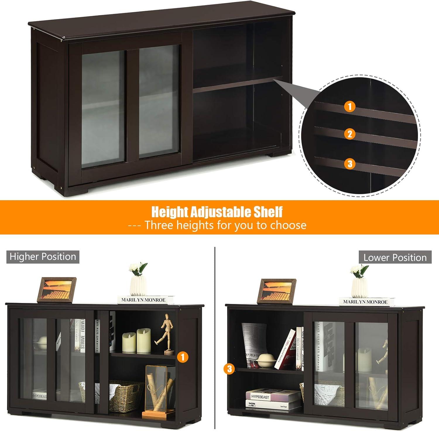 Kepooman Sideboard Buffet, Kitchen Storage Cabinet,Sideboard Buffet Cupboard Storage Cabinet with Sliding Door-Brown