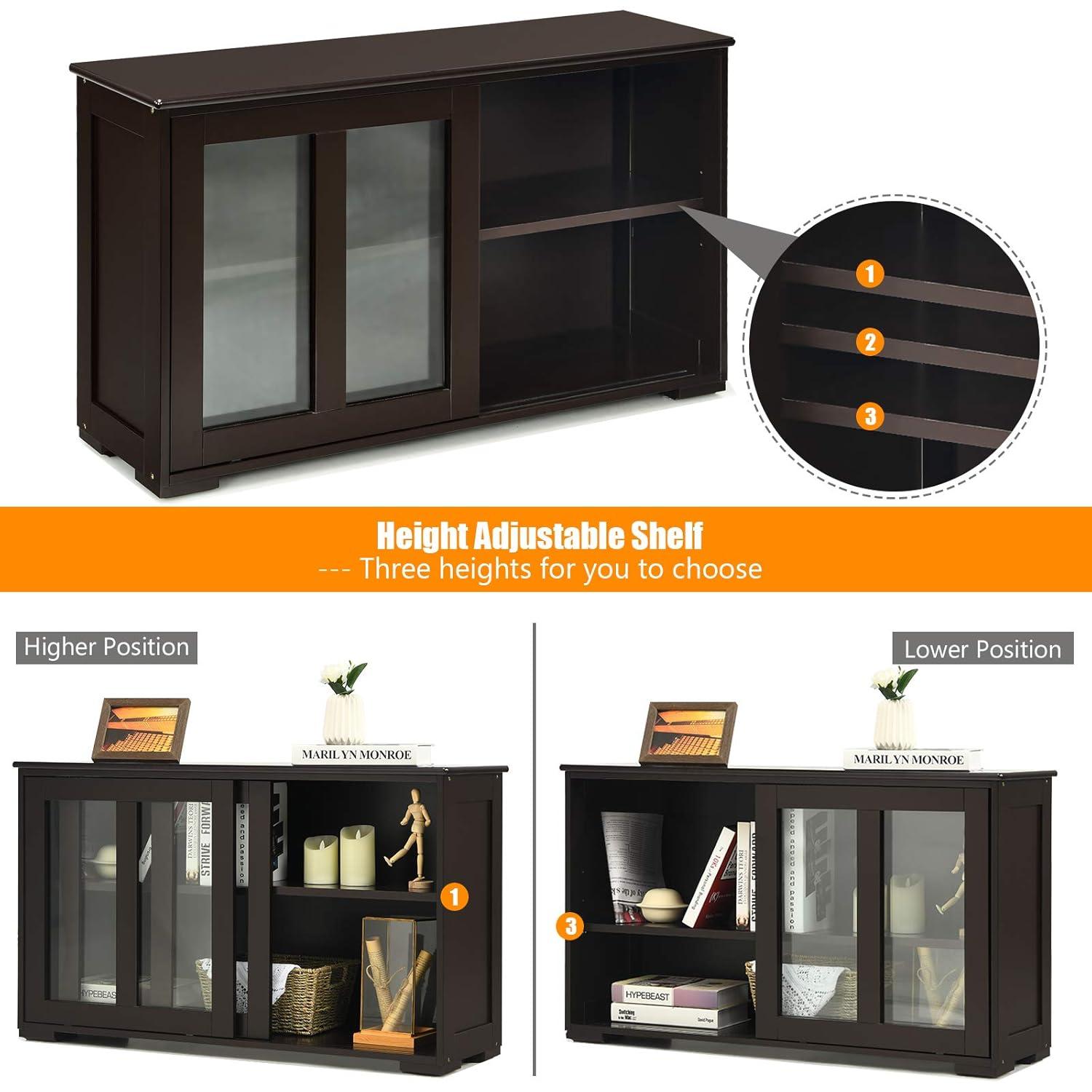 Kepooman Sideboard Buffet, Kitchen Storage Cabinet,Sideboard Buffet Cupboard Storage Cabinet with Sliding Door-Brown