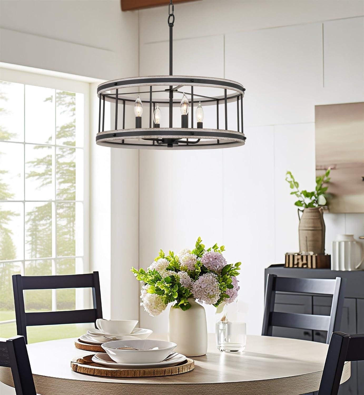 Brynn 21" Black and White Ash Drum Chandelier