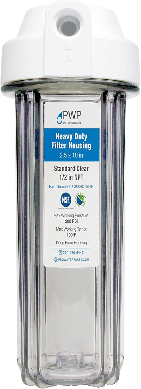 Clear RV Filter Housing with High Efficiency Activated Carbon Filter 2.5X10" 1/2" NPT Ports Replaces FRE-10H