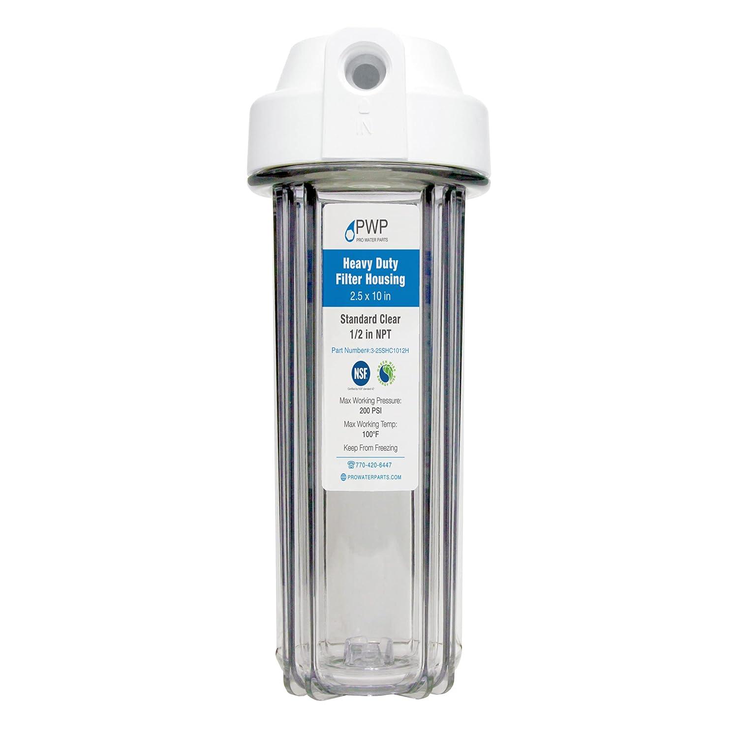 Clear RV Filter Housing with High Efficiency Activated Carbon Filter 2.5X10" 1/2" NPT Ports Replaces FRE-10H