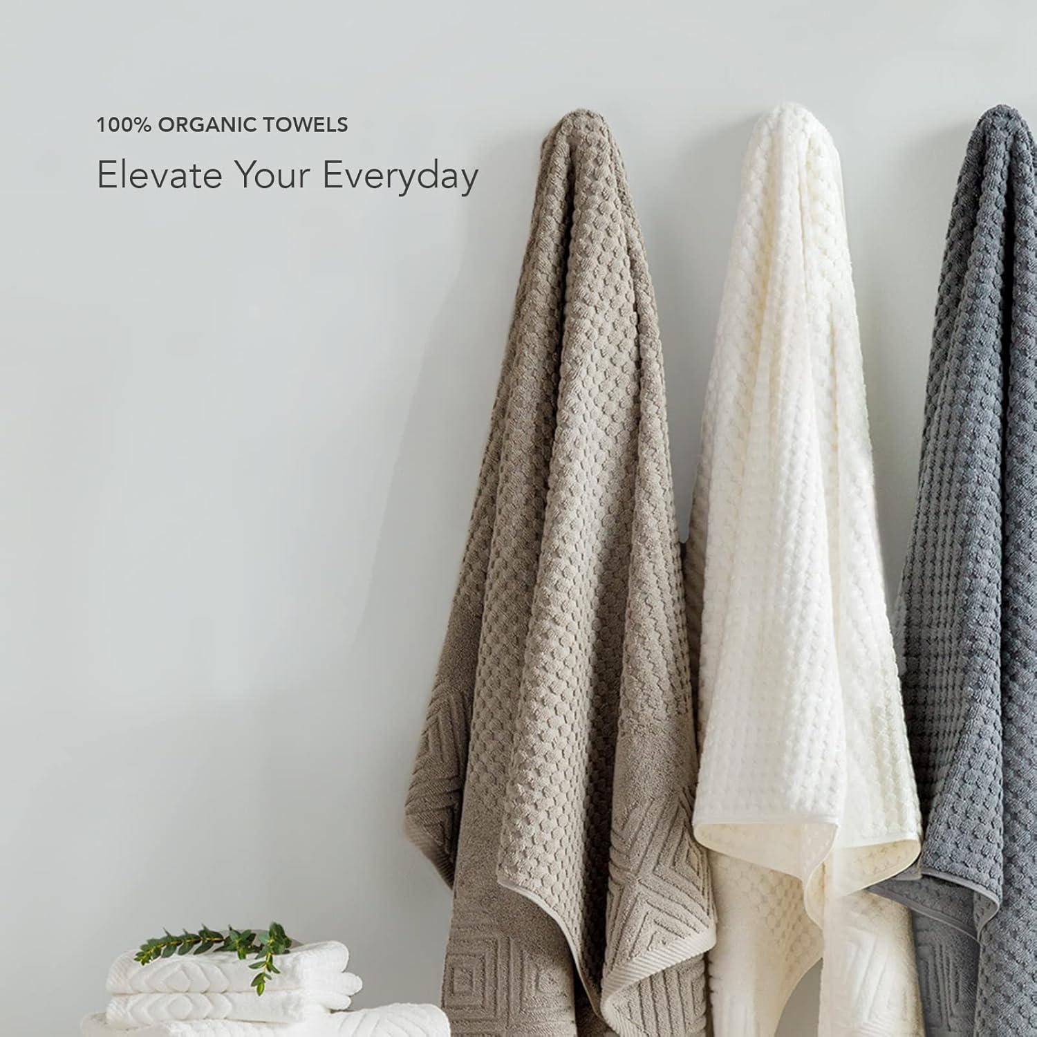 Texere 100% Organic Cotton Diamond Jacquard 700 GSM Luxury Bath Towel Sets - Ultra Soft and Absorbent Hotel and Spa Quality (Diamond, Bright White, 4 Bath Towels)