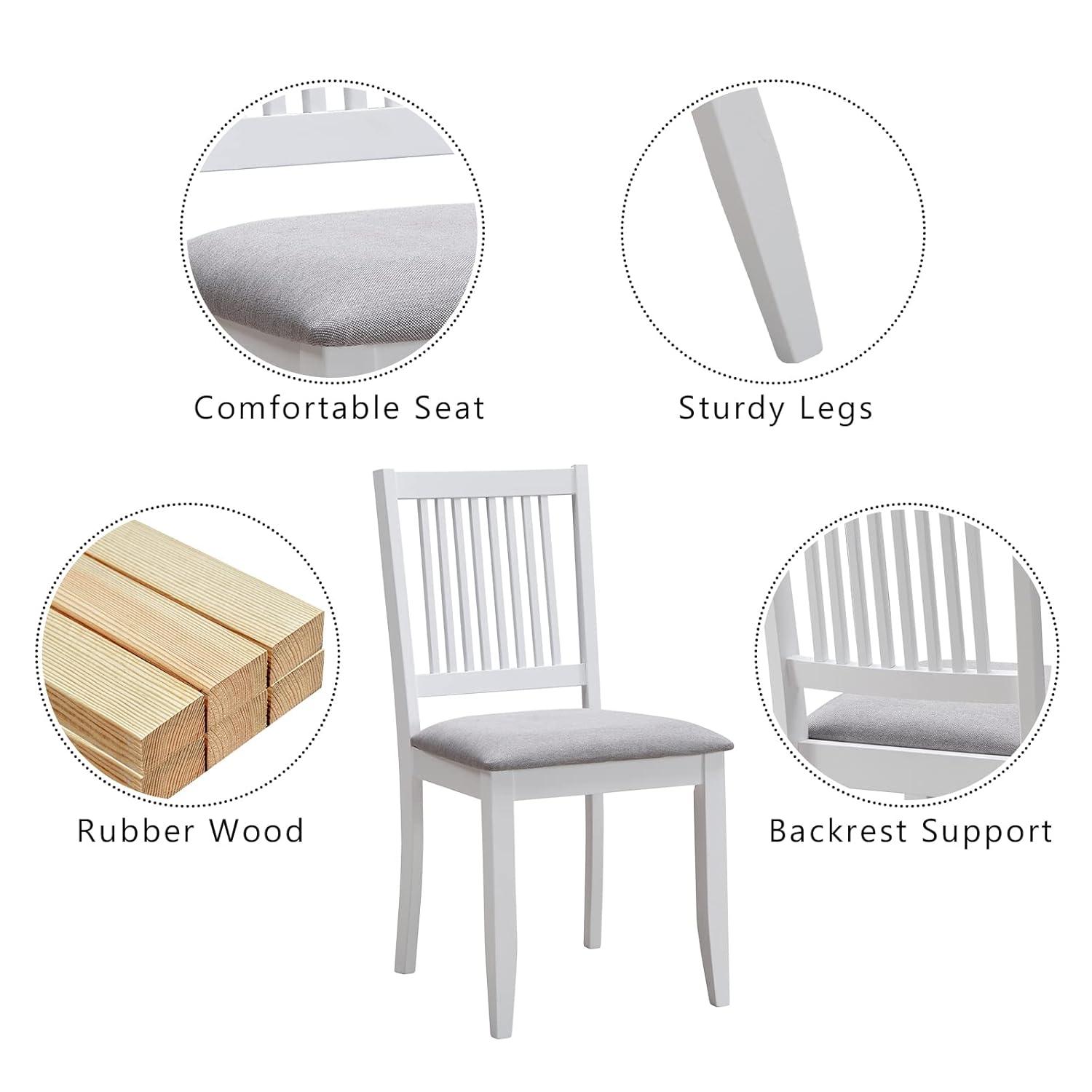 Duhome Rubber Wood Dining Chairs Set of 2, Slat Back Farmhouse Dining Room Chairs Kitchen Side Chairs with Upholstered Seat, White